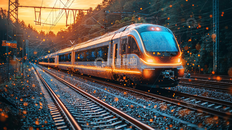 高清大图下载【趣麦麦图】夕阳下疾驰的现代化动车组