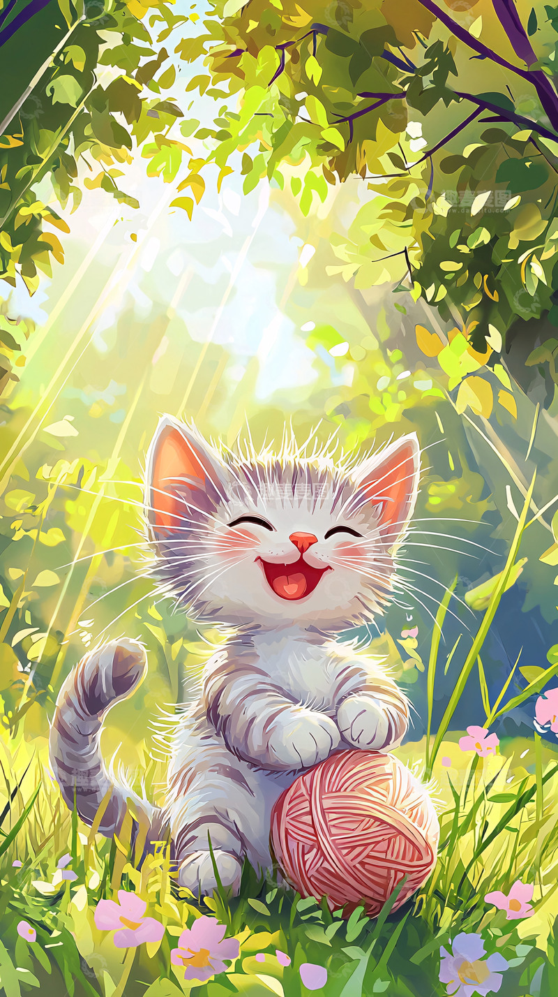 高清大图下载【趣麦麦图】阳光下快乐的小猫