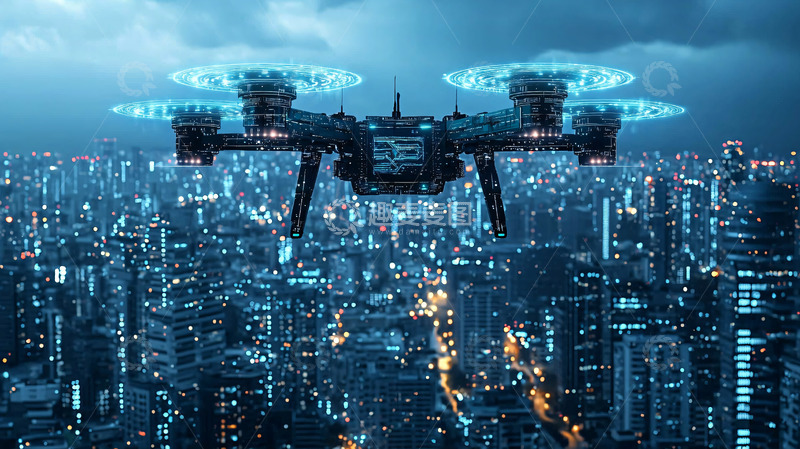 高清大图下载【趣麦麦图】夜空中飞行的无人机