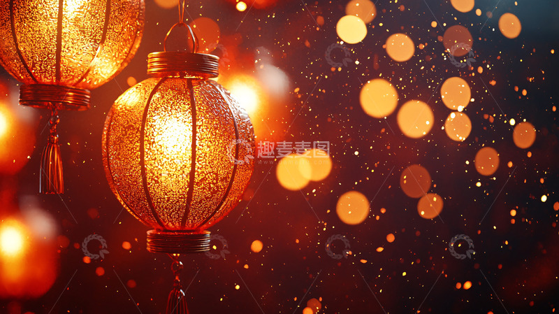 高清大图下载【趣麦麦图】暖色调灯光下的精致灯笼