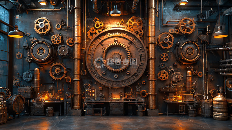 高清大图下载【趣麦麦图】蒸汽朋克风格机械背景墙