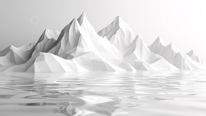 高清大图下载【趣麦麦图】极简风格白色山峰水面反射