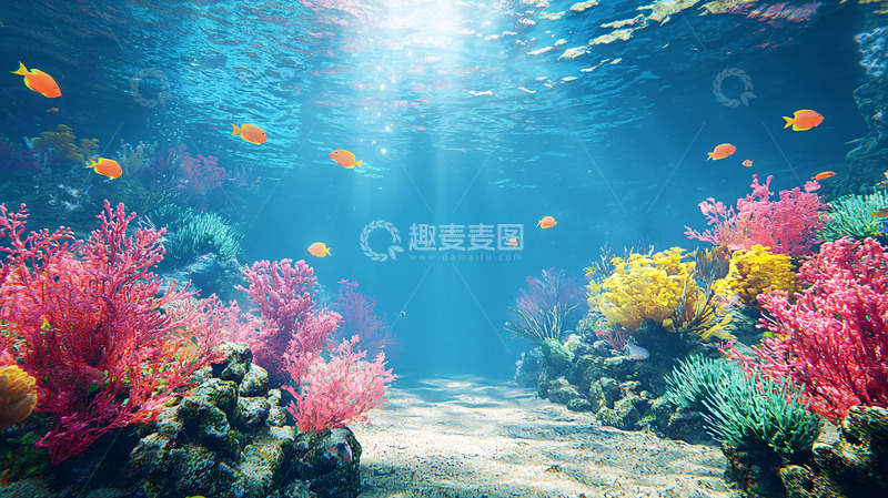 高清大图下载【趣麦麦图】阳光照射下的海底珊瑚礁