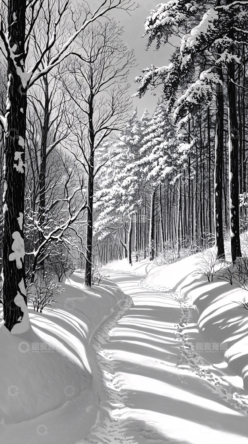 高清大图下载【趣麦麦图】雪景森林小路