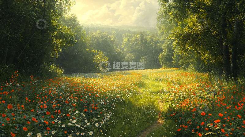 高清大图下载【趣麦麦图】阳光森林花海
