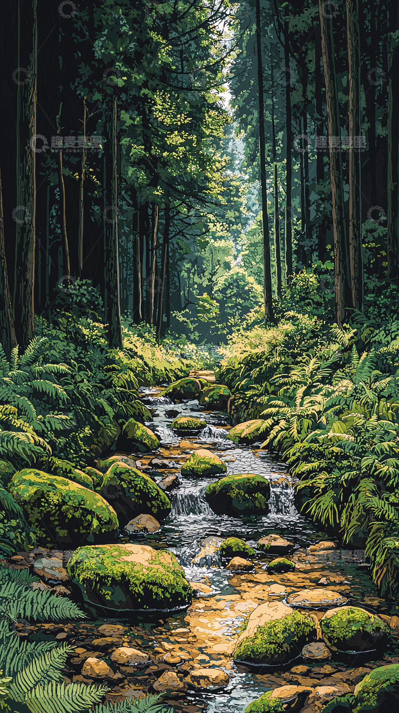 高清大图下载【趣麦麦图】茂密森林溪流风景