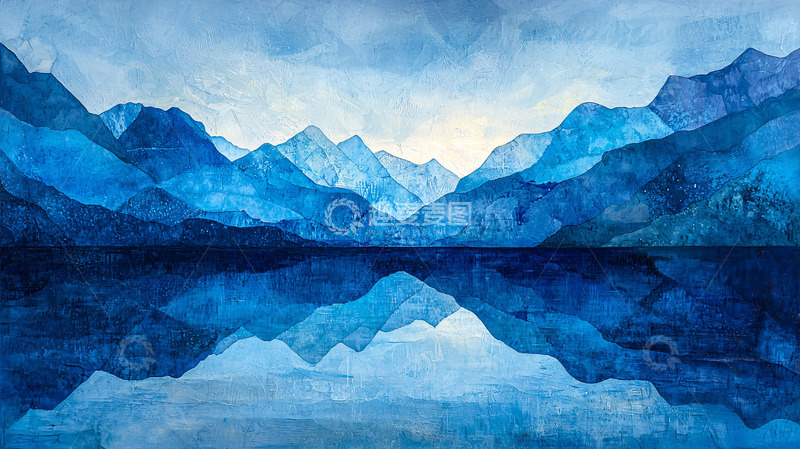 高清大图下载【趣麦麦图】蓝色山脉湖泊倒影