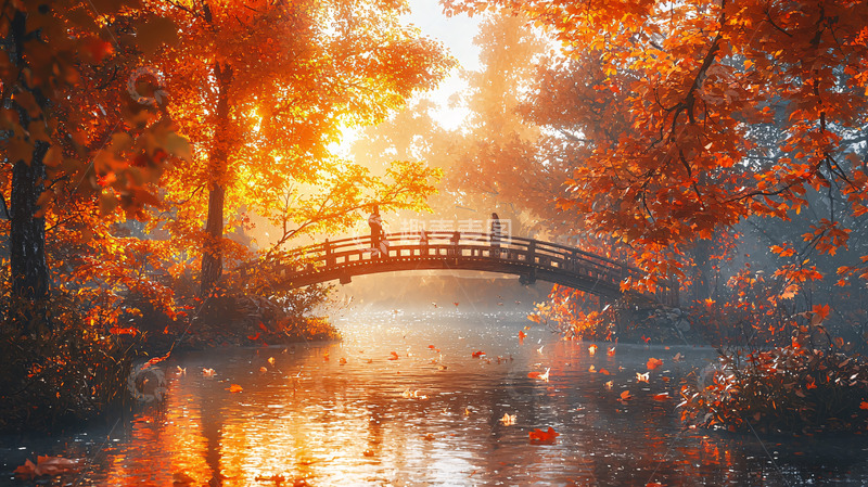 高清大图下载【趣麦麦图】秋日暖阳下的木桥