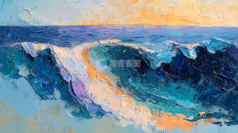 高清大图下载【趣麦麦图】海浪翻滚的油画风景