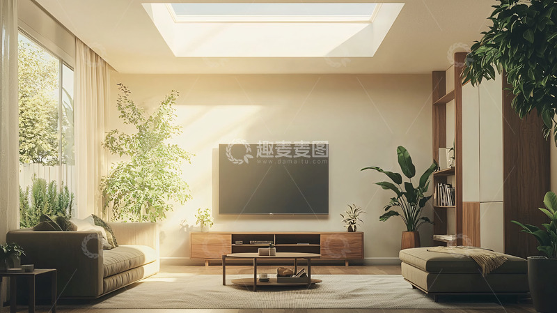 高清大图下载【趣麦麦图】明亮客厅自然光线电视背景墙