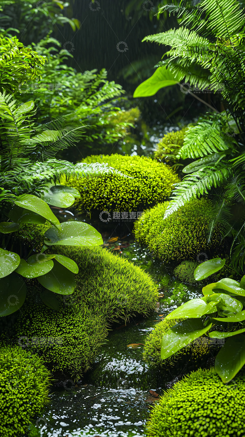 高清大图下载【趣麦麦图】绿色植物覆盖的溪流