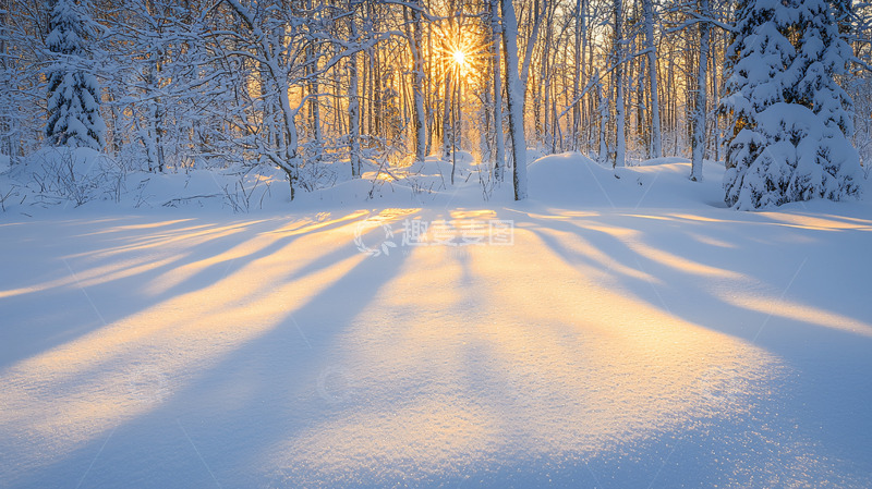 高清大图下载【趣麦麦图】冬日雪景森林日出