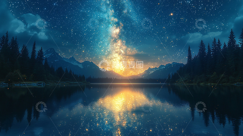 高清大图下载【趣麦麦图】星空湖泊倒影