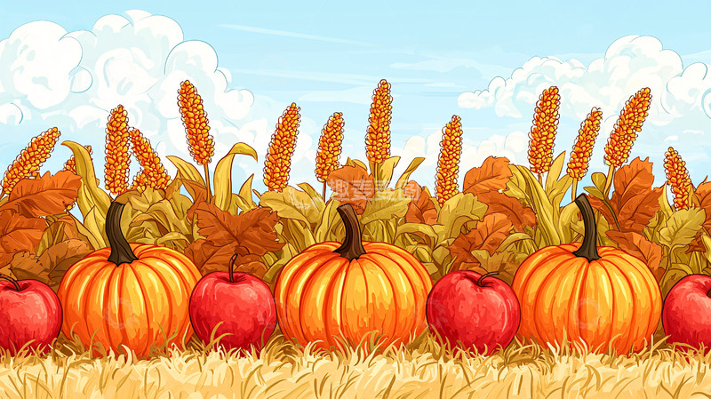 高清大图下载【趣麦麦图】秋季丰收南瓜苹果田园风光