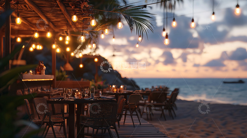 高清大图下载【趣麦麦图】海滩餐厅夜景