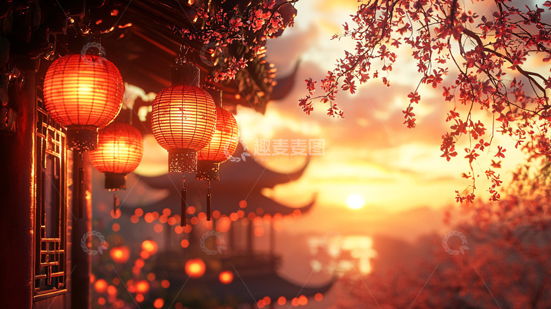 高清大图下载【趣麦麦图】古风日落