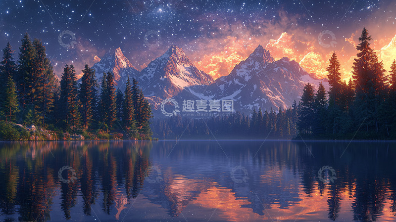高清大图下载【趣麦麦图】星空下的宁静湖泊