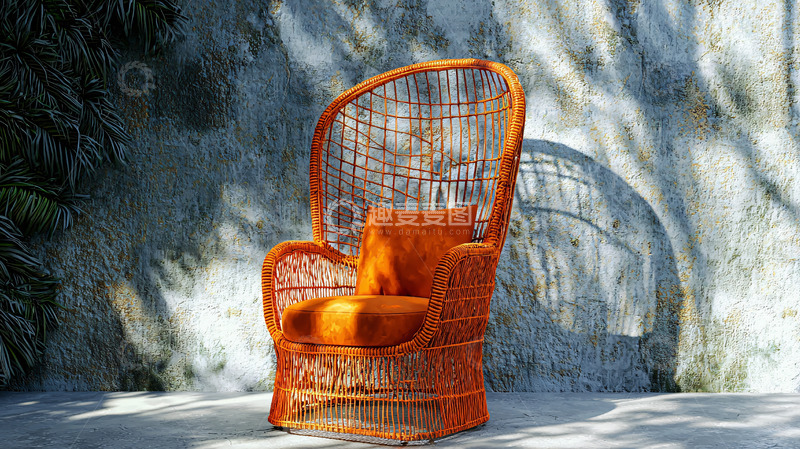 高清大图下载【趣麦麦图】橙色藤编高背椅