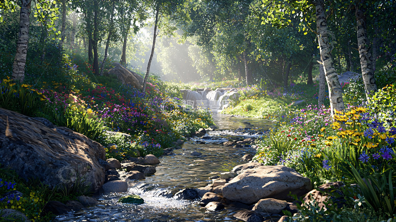 高清大图下载【趣麦麦图】阳光森林溪流
