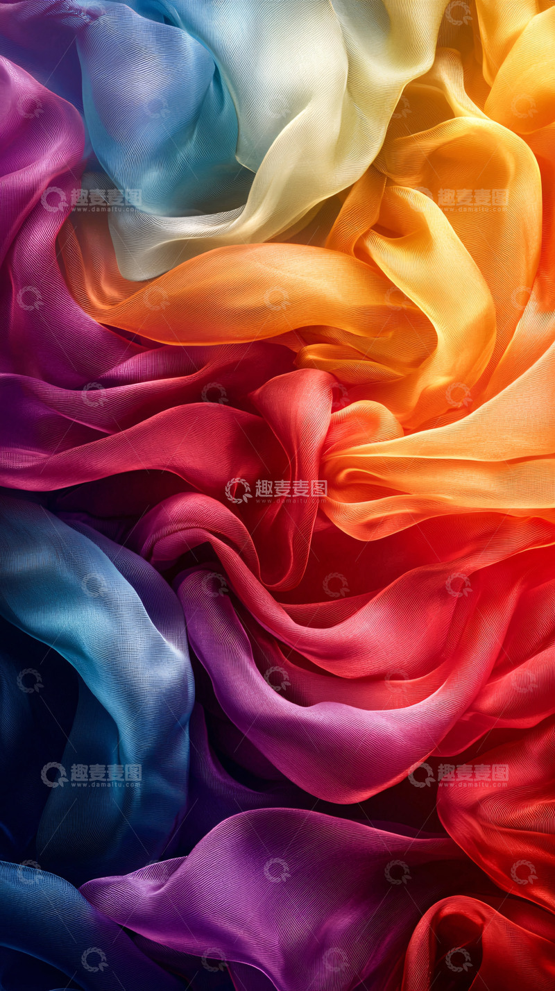 高清大图下载【趣麦麦图】彩色丝绸堆叠的抽象图案