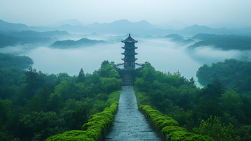 雾气缭绕的古塔