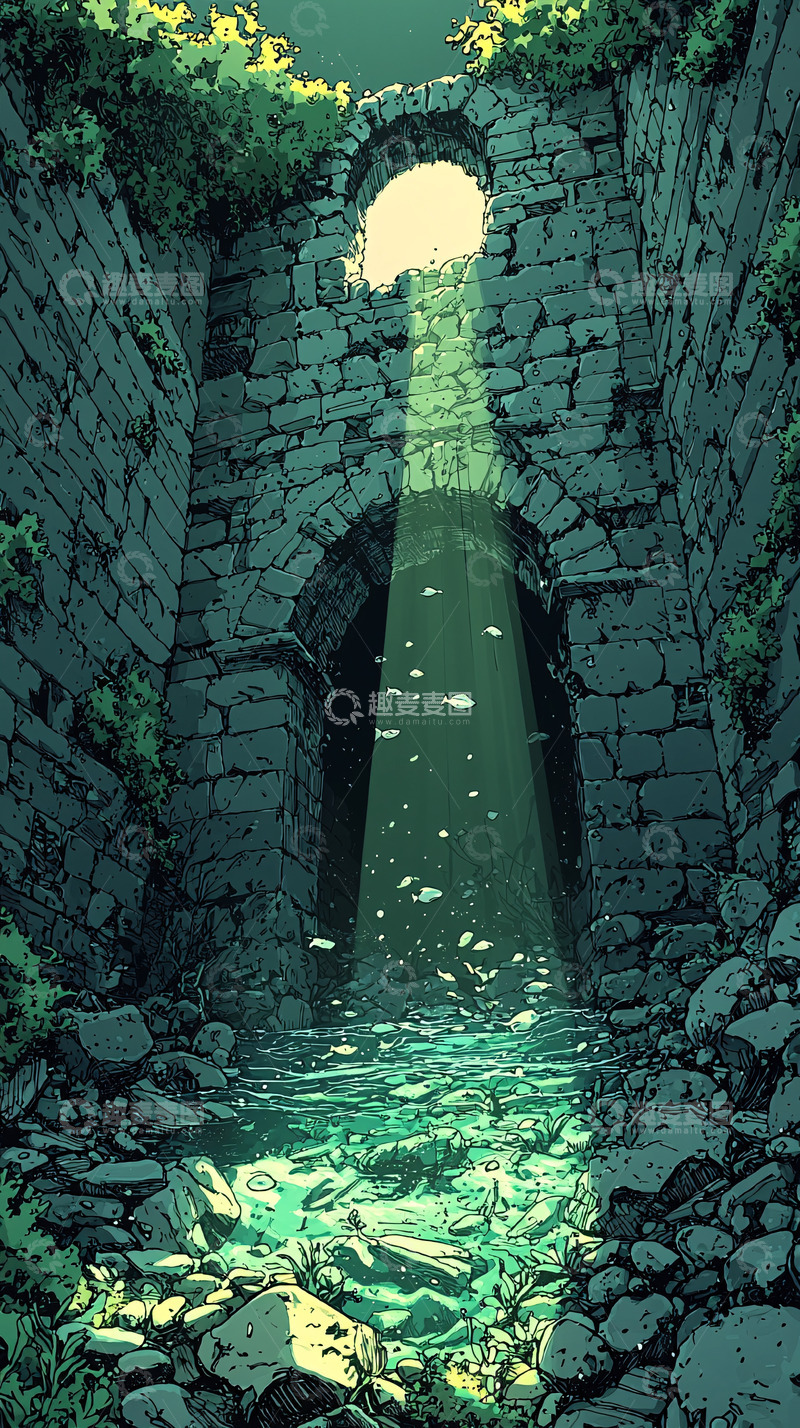 高清大图下载【趣麦麦图】光线照进古老废墟