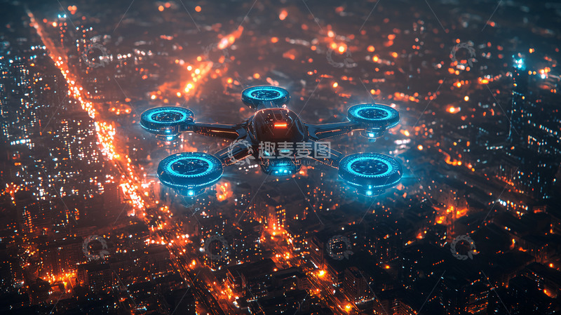 高清大图下载【趣麦麦图】未来无人机城市夜景