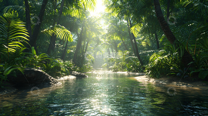 高清大图下载【趣麦麦图】热带雨林溪流
