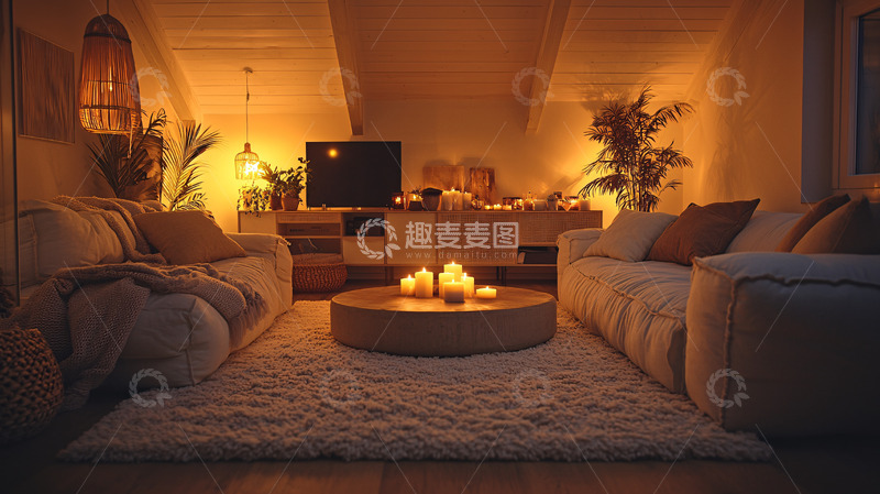 高清大图下载【趣麦麦图】温馨舒适的夜晚客厅