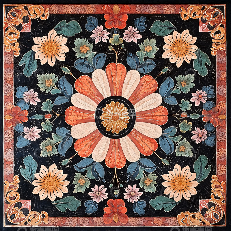 高清大图下载【趣麦麦图】方形花卉图案