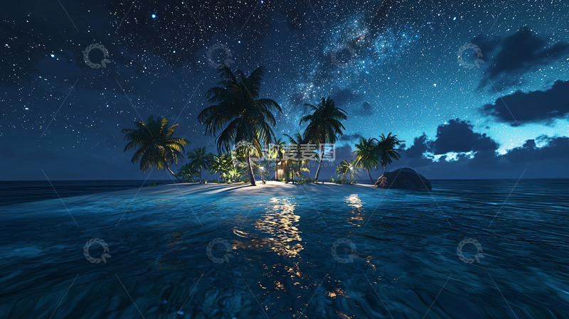 高清大图下载【趣麦麦图】星空下的热带小岛
