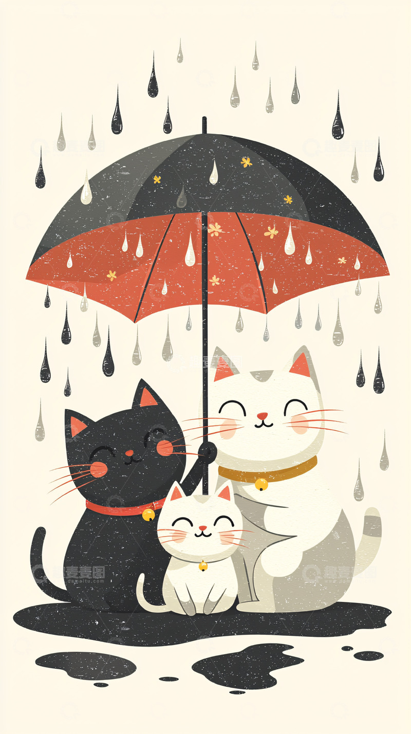 高清大图下载【趣麦麦图】雨中猫咪一家