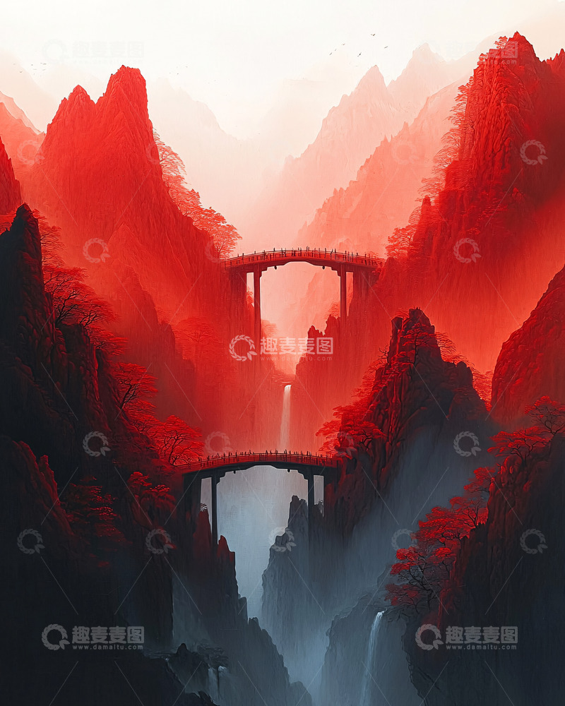 高清大图下载【趣麦麦图】红色山谷双桥