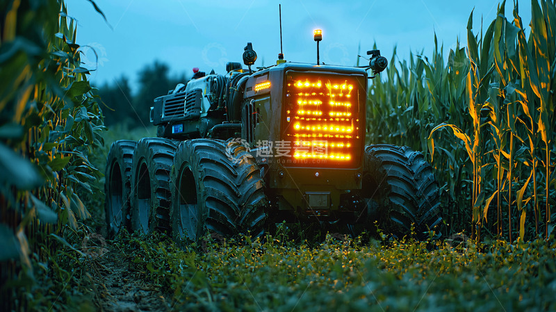 高清大图下载【趣麦麦图】夜幕下的智能农用拖拉机