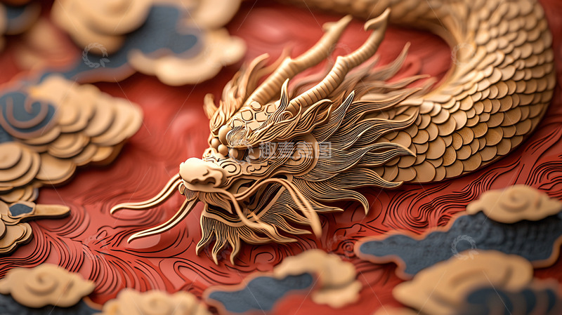 高清大图下载【趣麦麦图】金色祥龙雕刻
