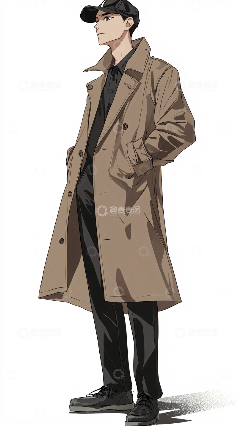 高清大图下载【趣麦麦图】帅气男生风衣插画