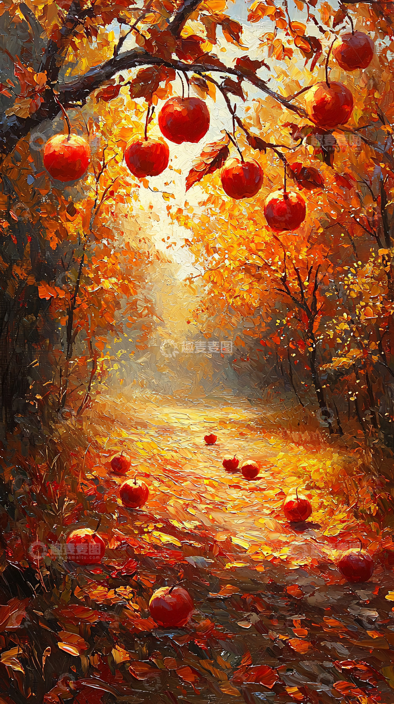 高清大图下载【趣麦麦图】秋日小路苹果树