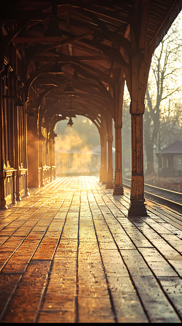 古老火车站台清晨阳光