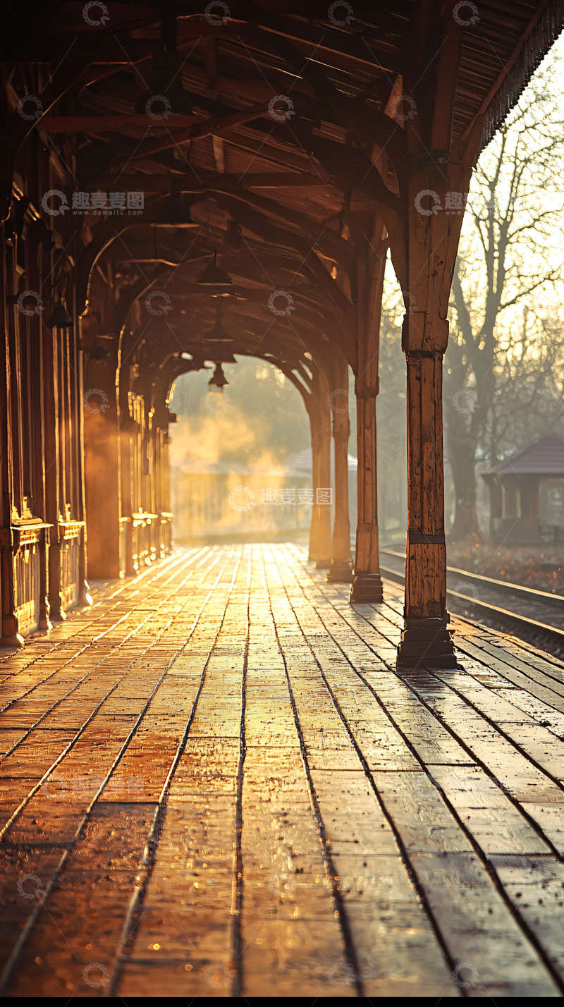 高清大图下载【趣麦麦图】古老火车站台清晨阳光