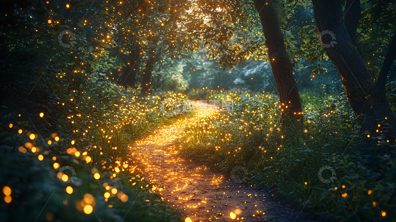 高清大图下载【趣麦麦图】萤火虫小路森林