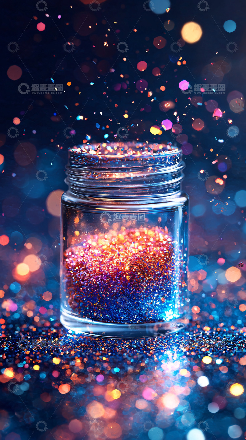 高清大图下载【趣麦麦图】闪耀的彩色亮片玻璃瓶