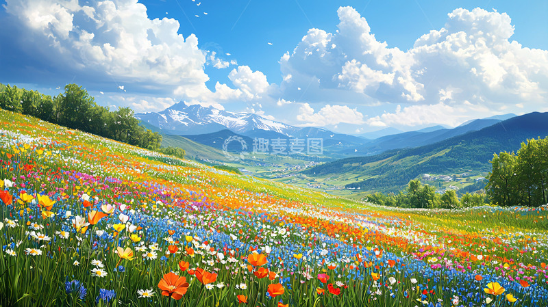 高清大图下载【趣麦麦图】鲜花盛开的田野