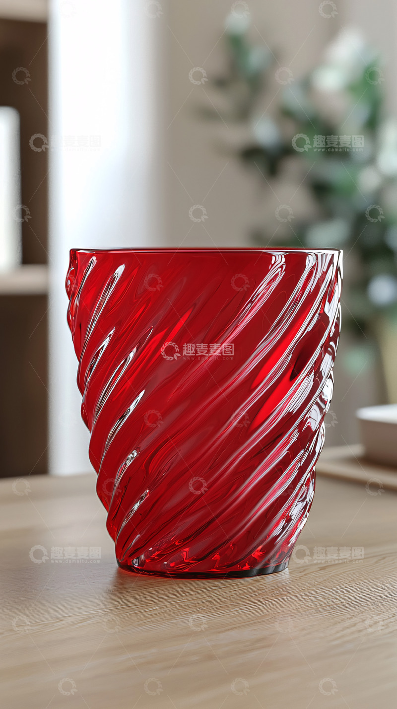 高清大图下载【趣麦麦图】-红色螺旋纹玻璃杯