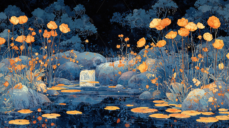 高清大图下载【趣麦麦图】夜晚花园