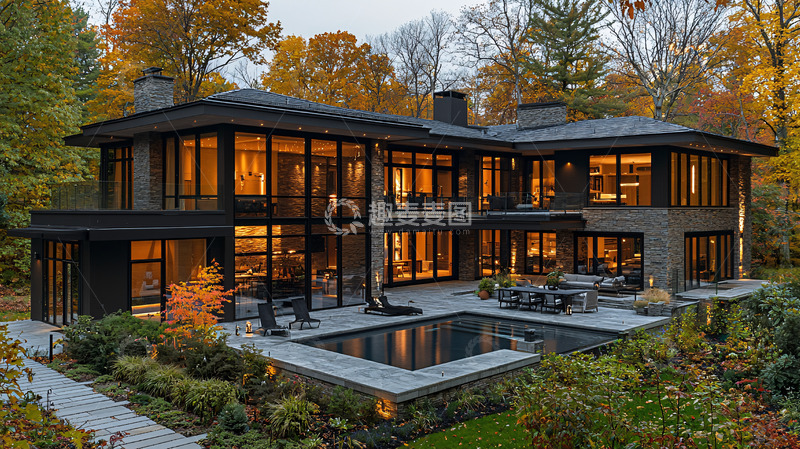 高清大图下载【趣麦麦图】秋季别墅夜景