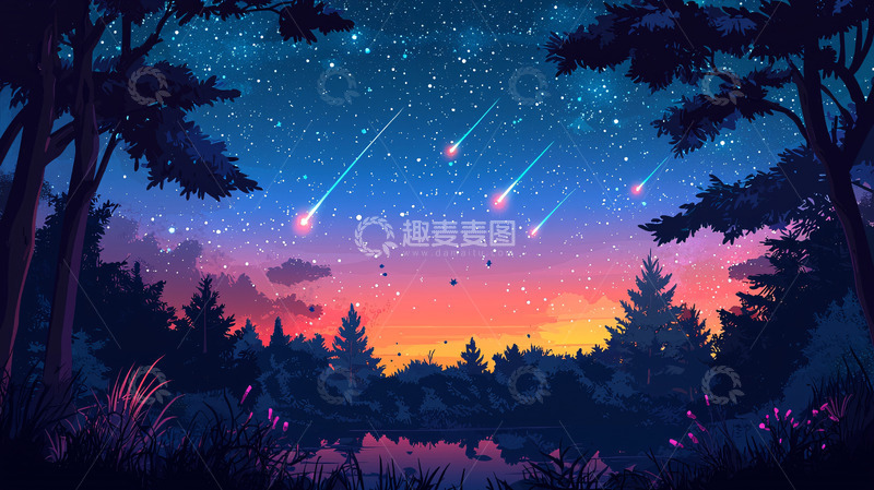 高清大图下载【趣麦麦图】星空树林