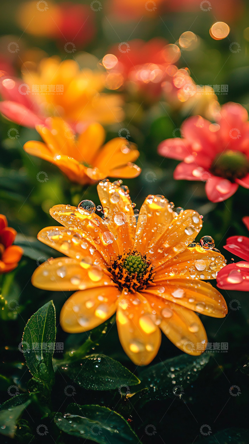 高清大图下载【趣麦麦图】橙色花朵晶莹水珠