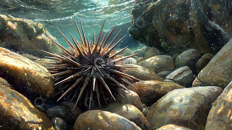 高清大图下载【趣麦麦图】海水中岩石间的海胆