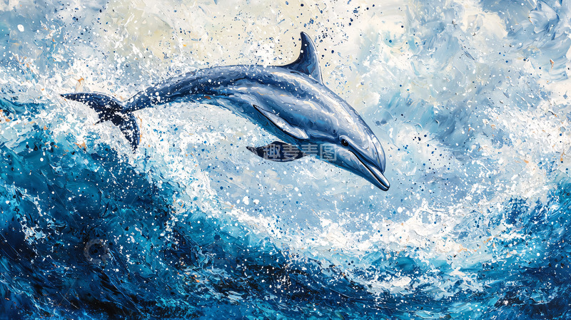 高清大图下载【趣麦麦图】海豚跃出海浪