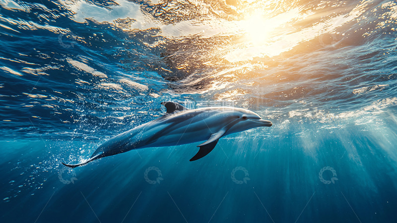 高清大图下载【趣麦麦图】阳光透过海水照射海豚